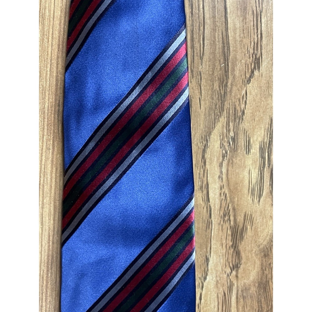 Burberry London Tie Silk Blue Red Gray Black Striped Designer Luxurious
